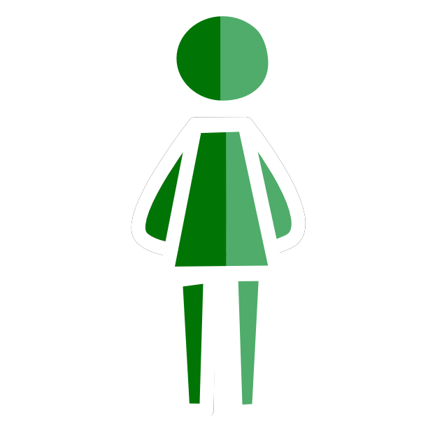 A green person split in half, one half is a lighter green than the other half. It has white lineart